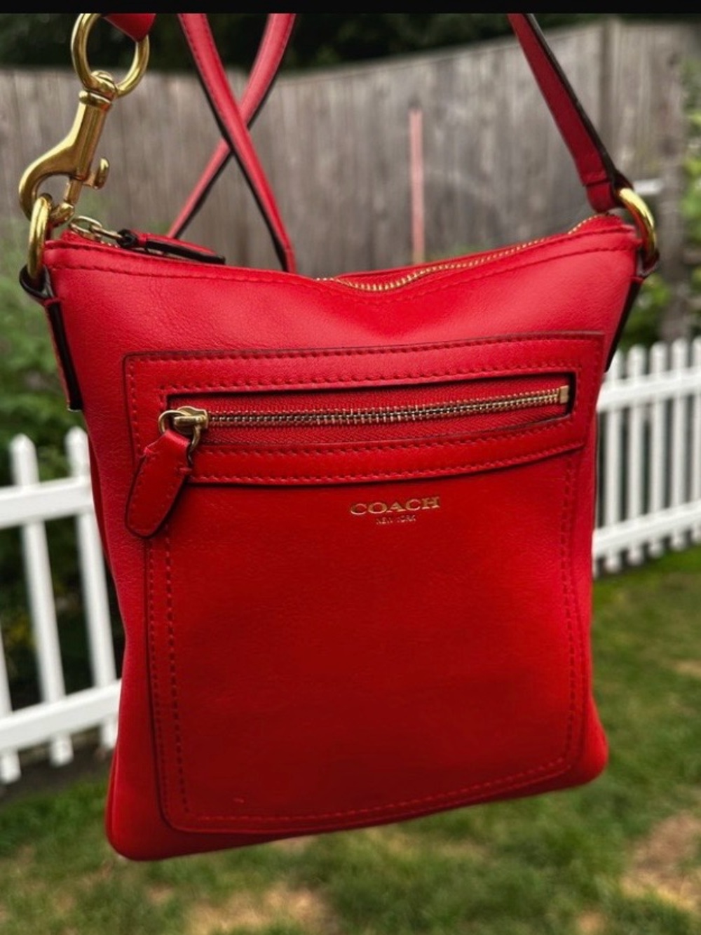 Coach Red Leather Slim Crossbody with Gold Hardware